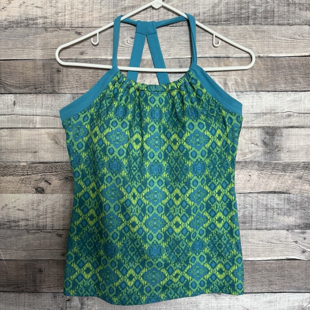Prana Tank Top Women L Colorful Geometric Print Halter Neck Pullover Padded